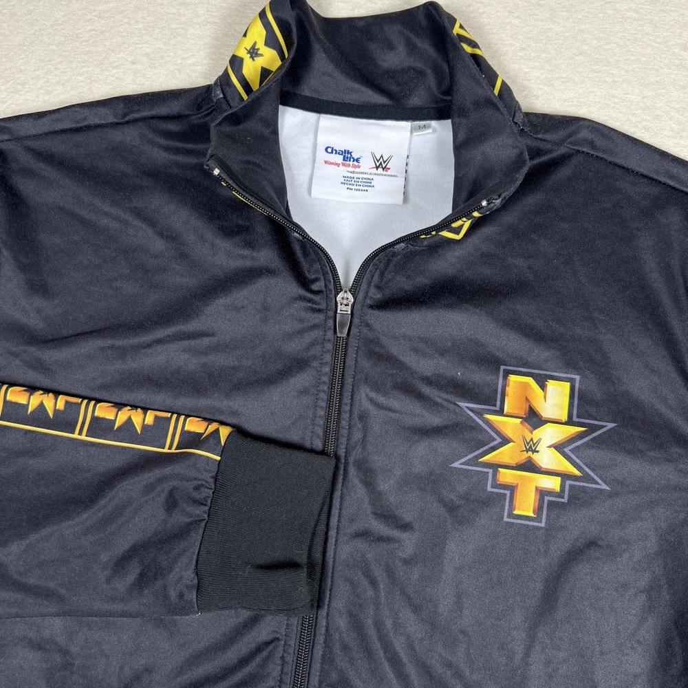 WWE NXT Chalk Line Track Jacket Men's M Full Zip Black Yellow‎ Logo Retro 2020